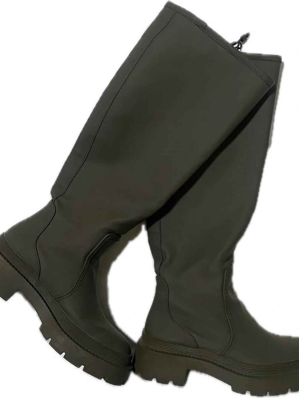 Zara Olive rubberized Over-the-Knee Lug Sole Boots